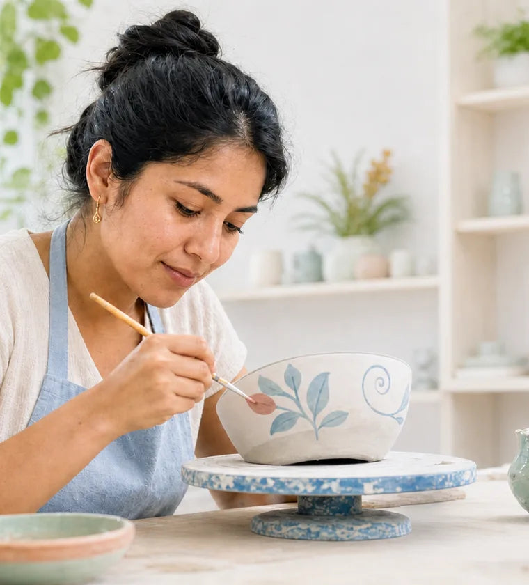 Community seller painting a ceramic piece