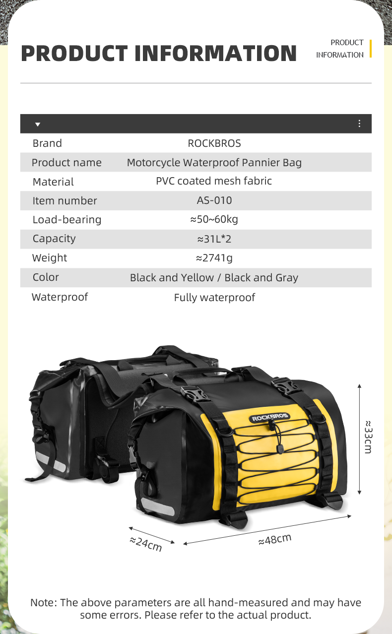 Alforjas impermeables para sillín de motocicleta, duraderas y extraíbles, 60 l (par)