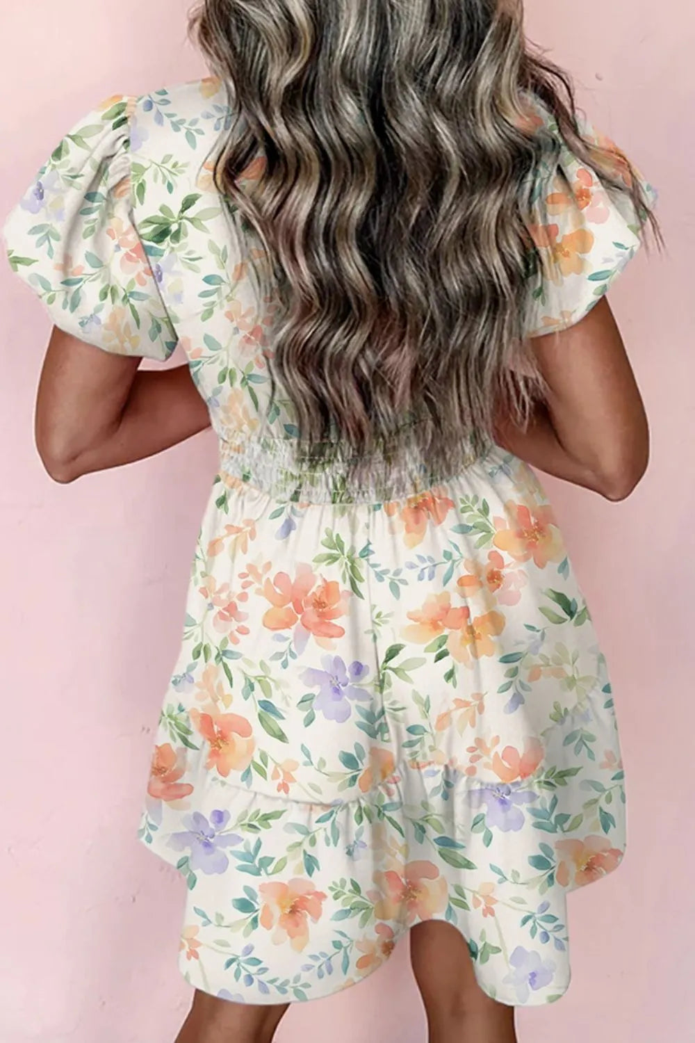 Frill Notched Puff Sleeve Dress