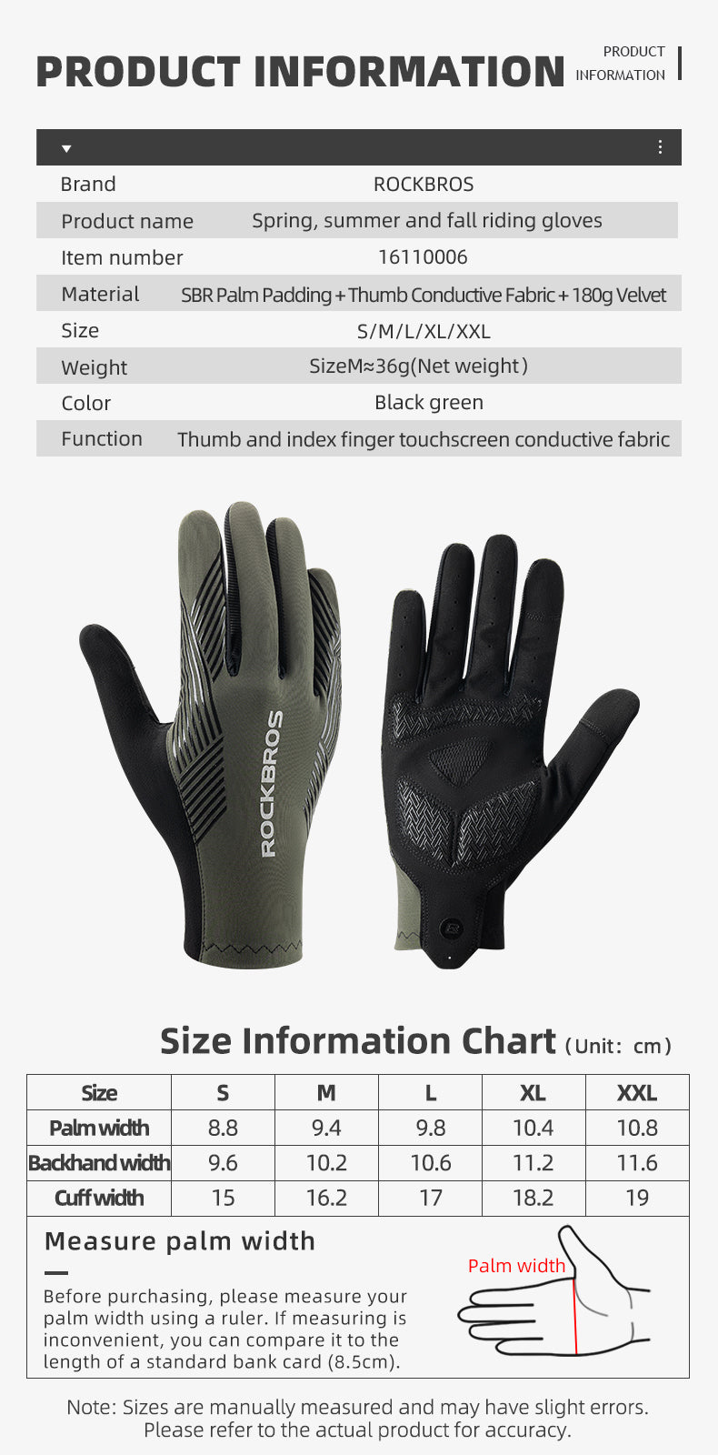 Guantes de MTB ROCKBROS: guantes de ciclismo antideslizantes con pantalla táctil y dedos completos 