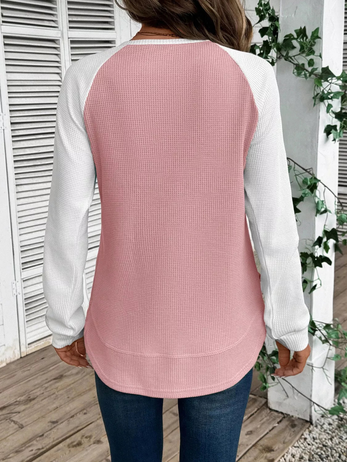 Camiseta de punto gofre con manga raglán