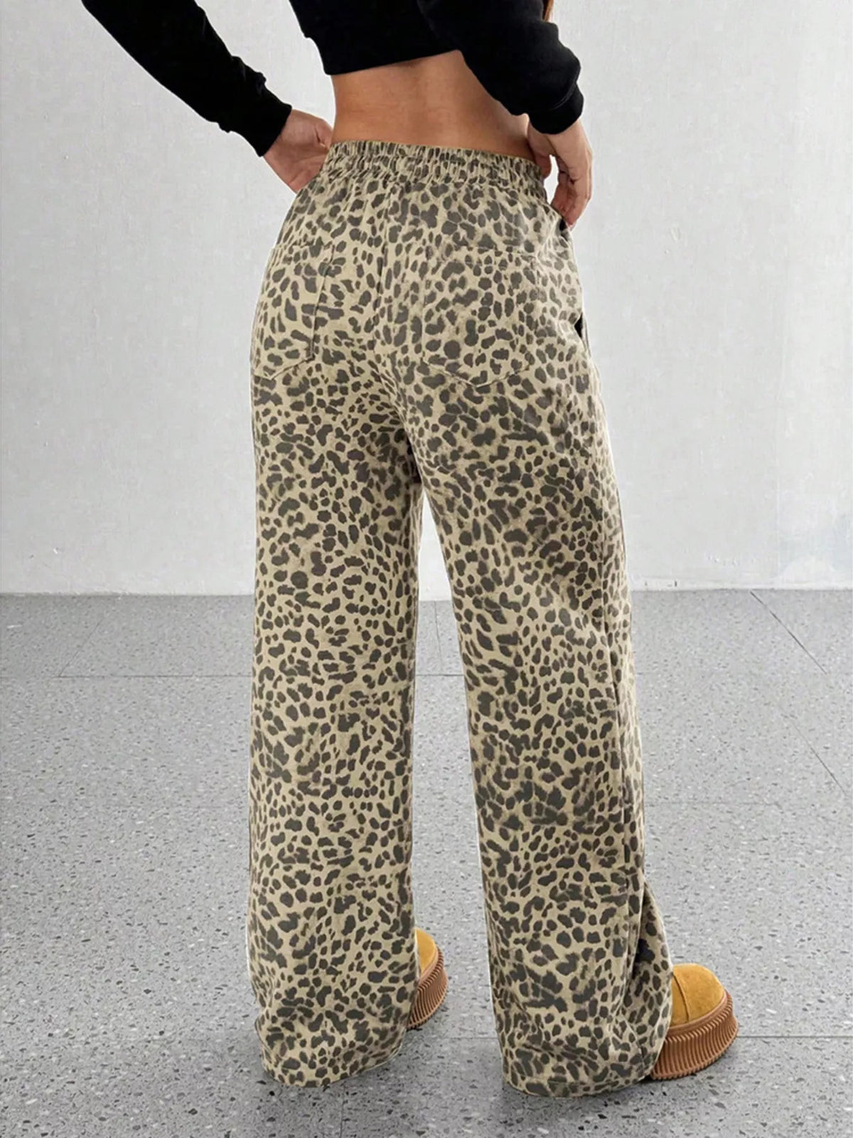 Pantalones de pata ancha con estampado de leopardo de talla grande