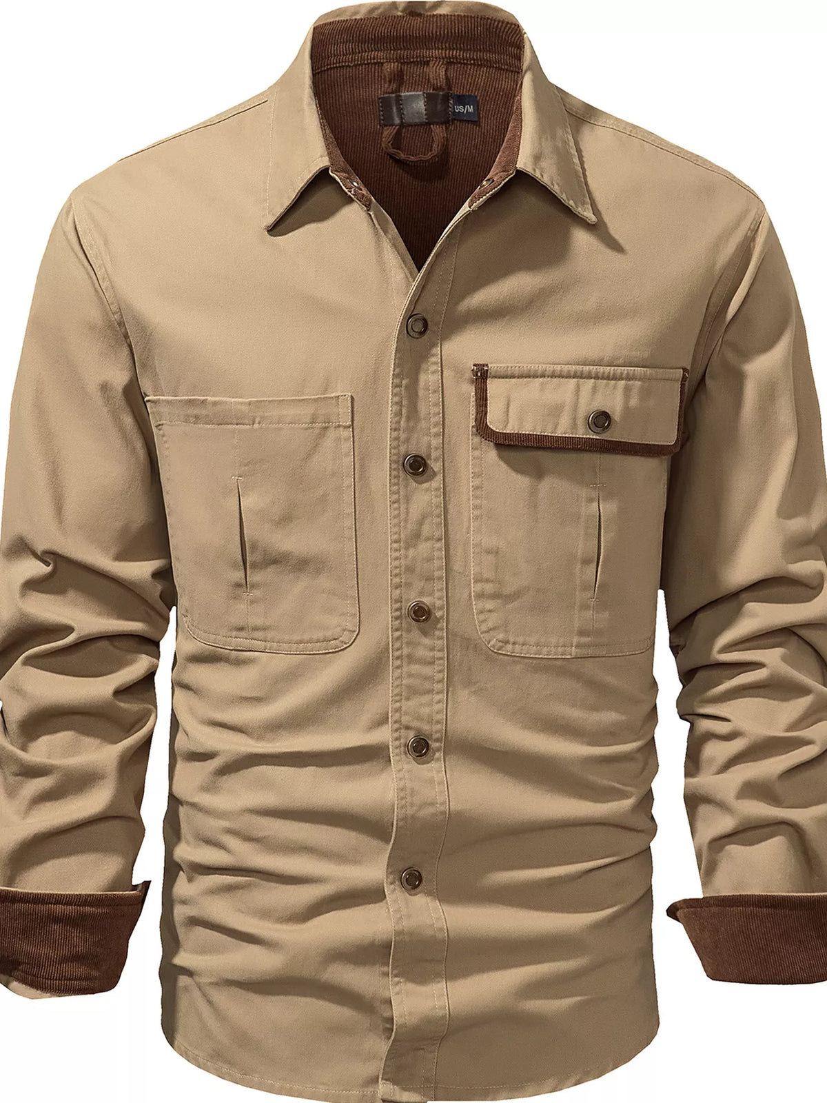 Men's Casual Long Sleeve Button-Down Shirt with Pockets