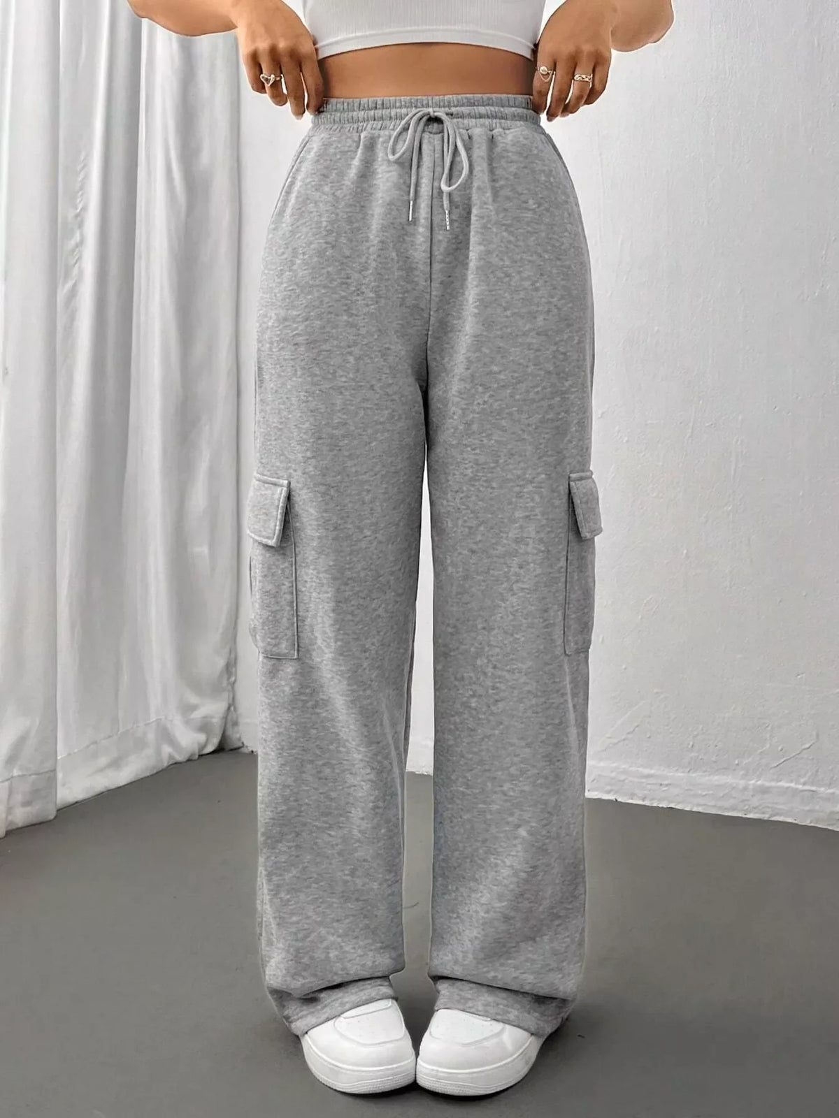 Pantalones de corte holgado con cintura con cordón