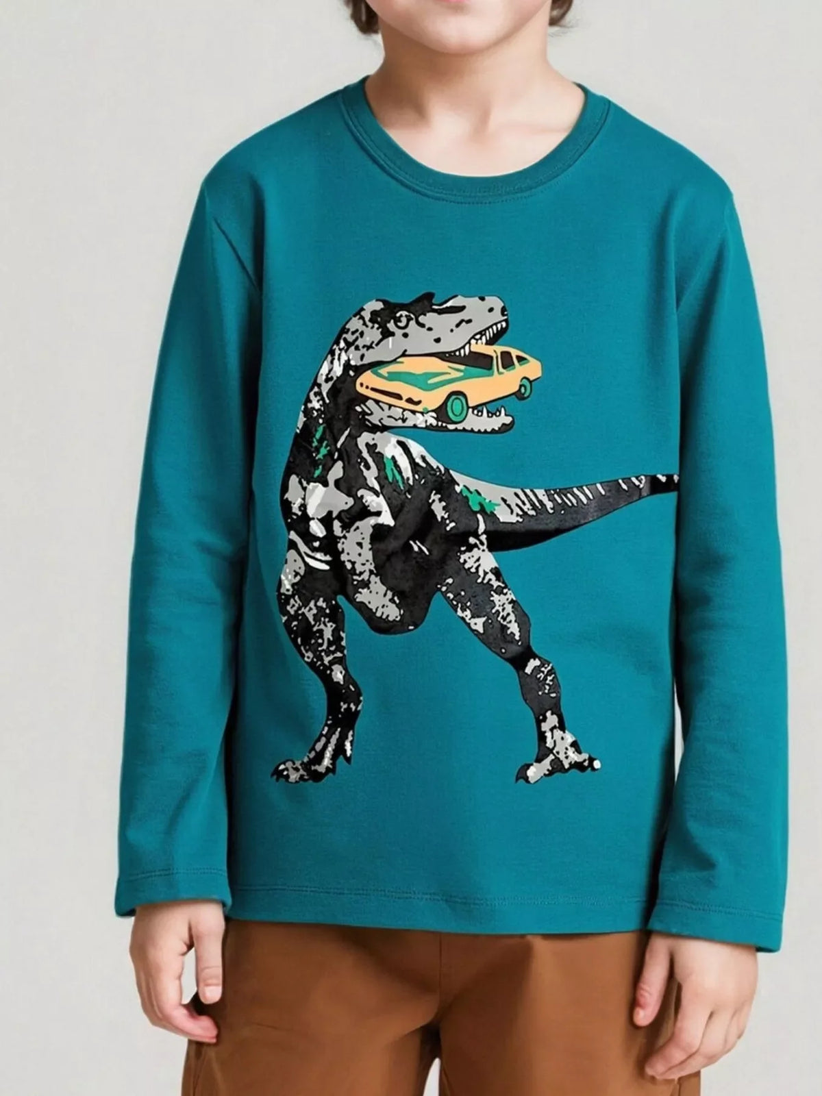 Camiseta de manga larga con estampado de dinosaurio para niños