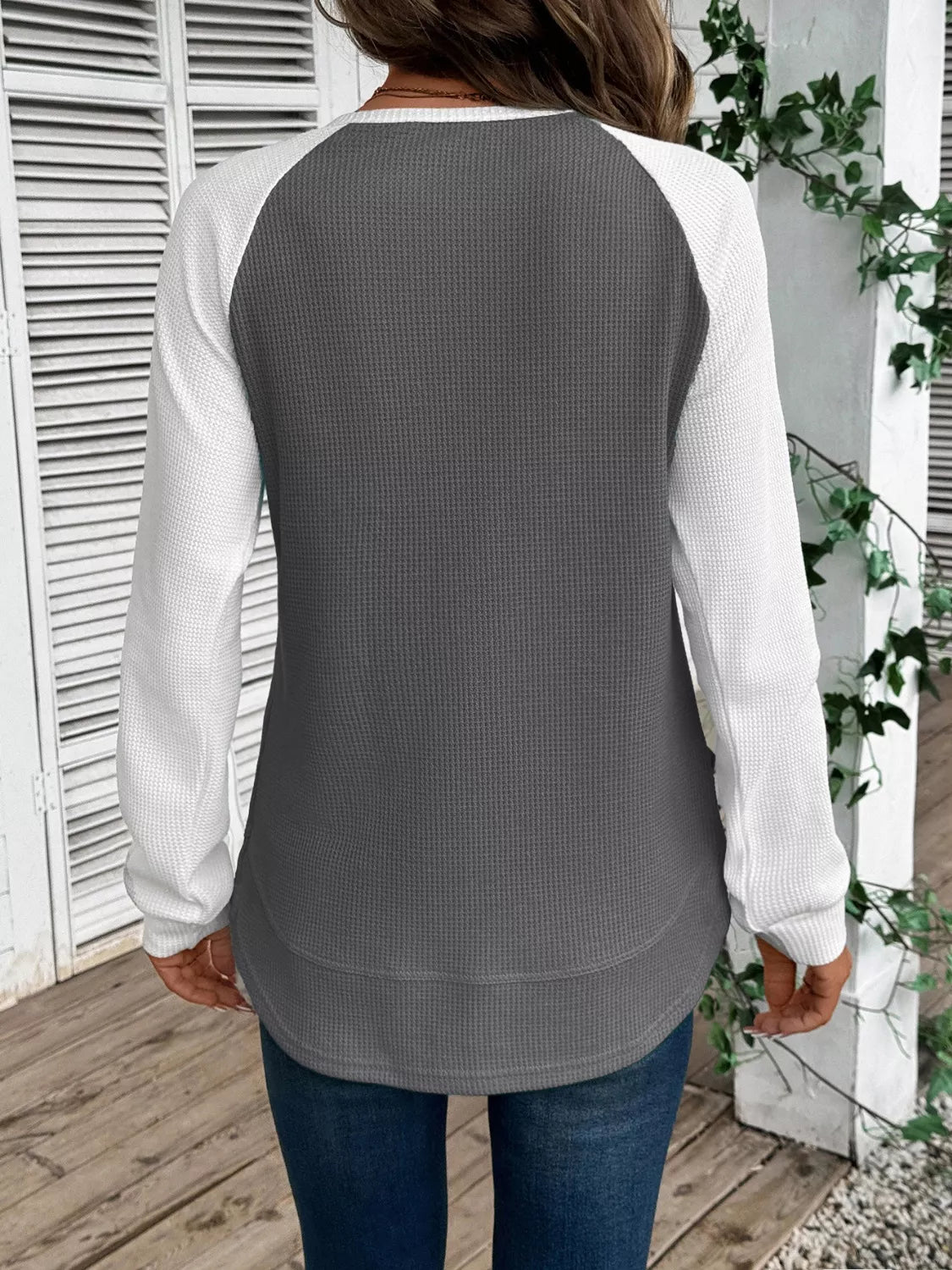 Camiseta de punto gofre con manga raglán