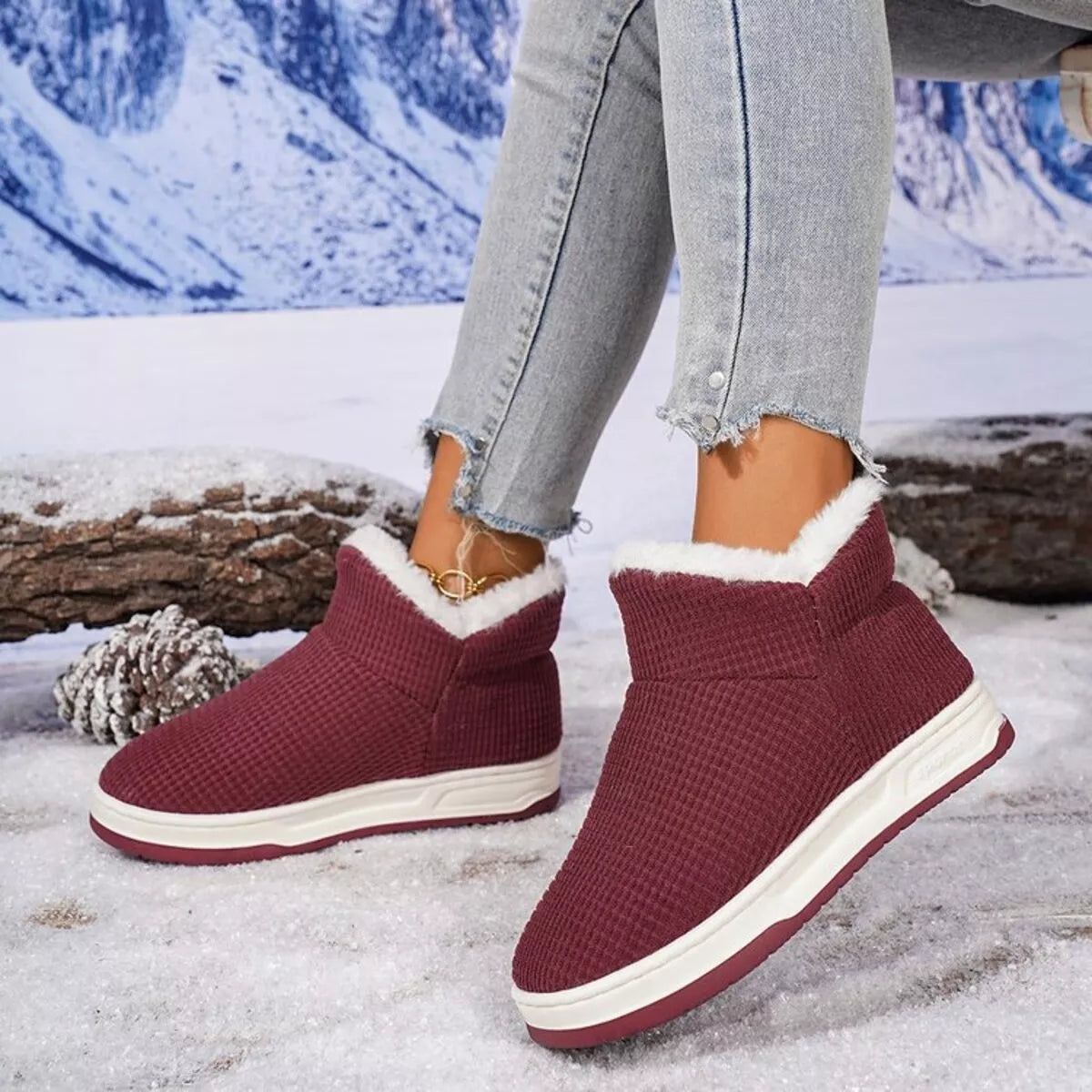 Botines de punto acogedores con forro de felpa