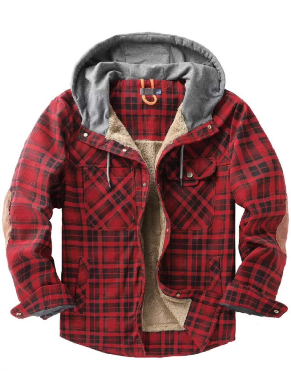 Chaqueta con capucha de franela a cuadros para hombre con botones a presión