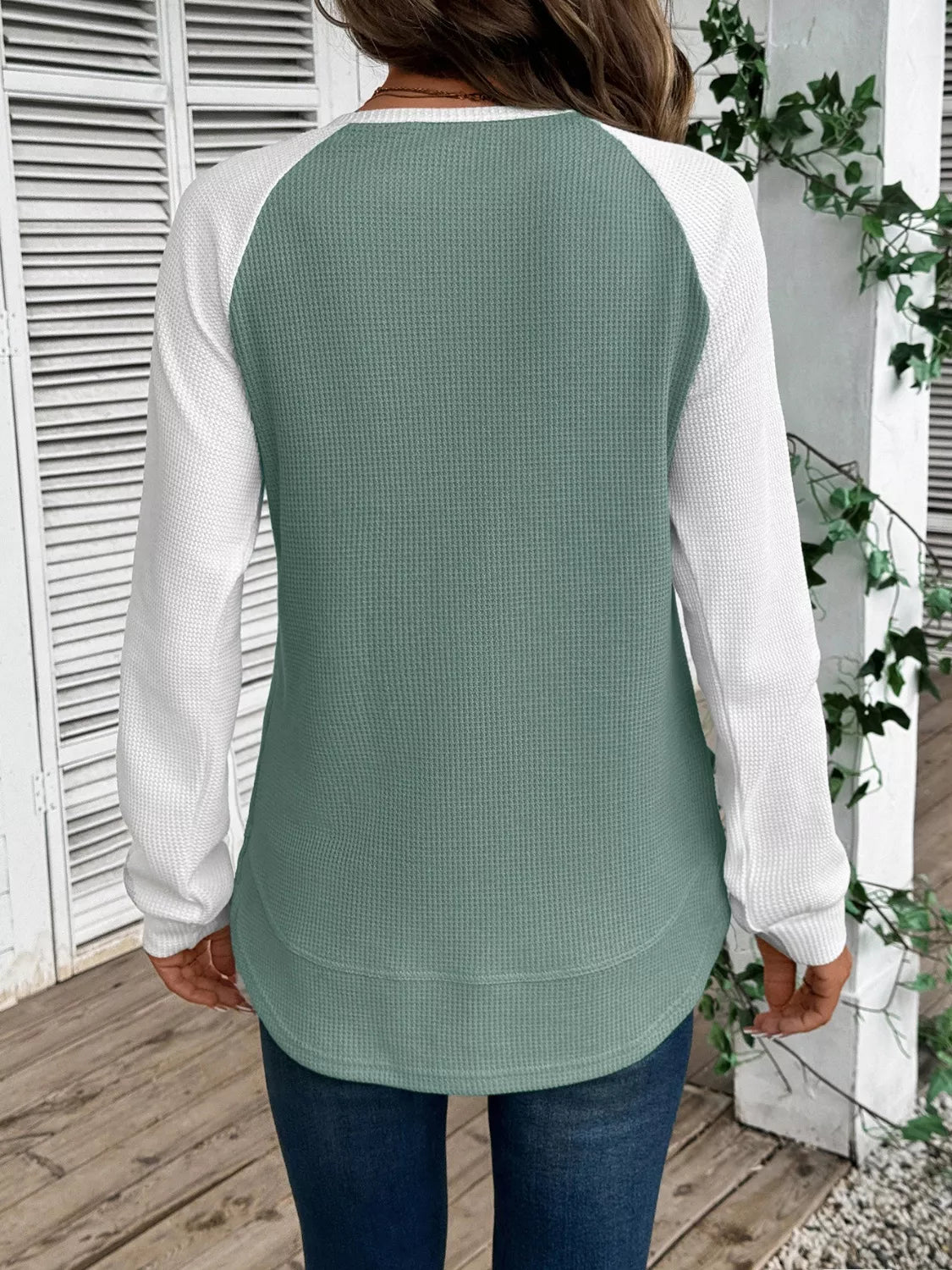Camiseta de punto gofre con manga raglán