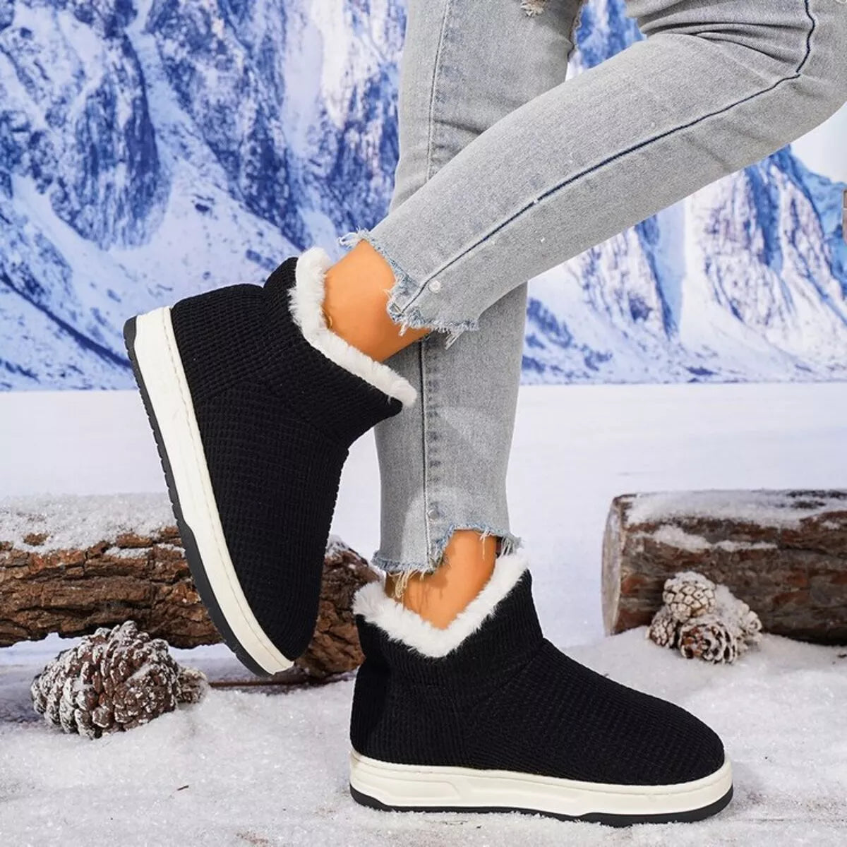 Botines de punto acogedores con forro de felpa
