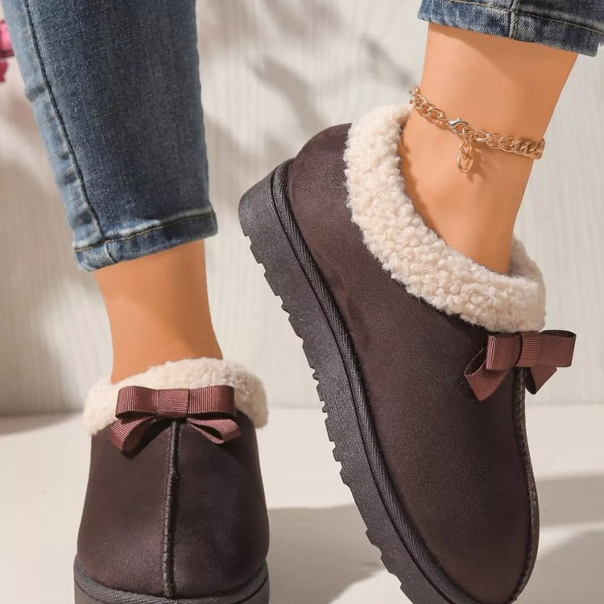 Pantuflas Forradas de Peluche Suaves con Lazo