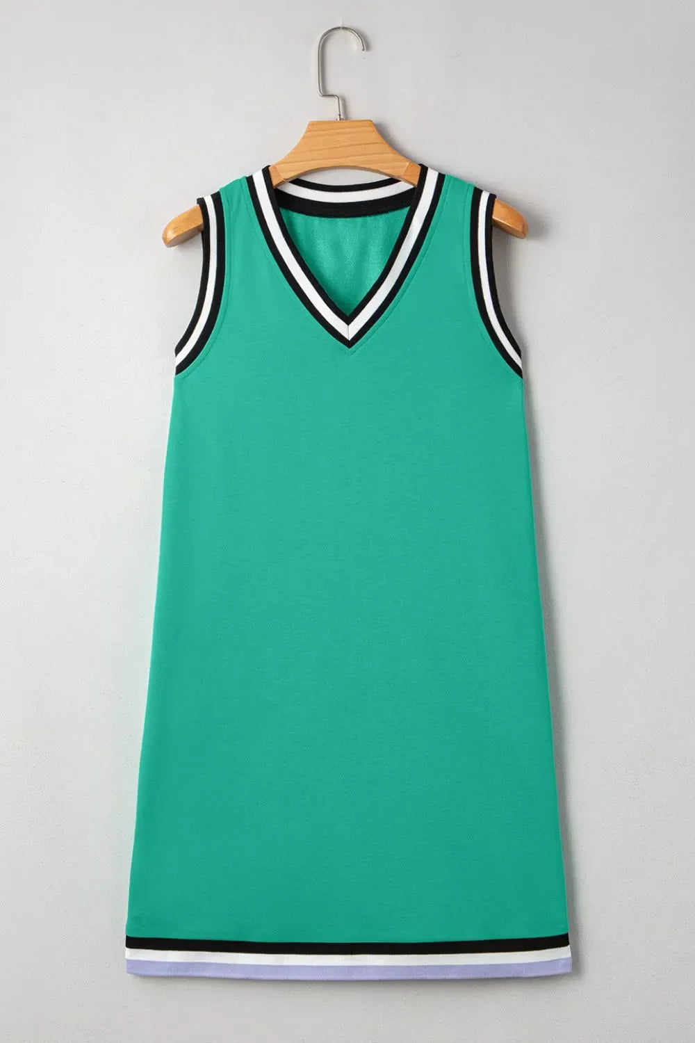 Vestido mini recto sin mangas con escote en V y ribete de contraste de color