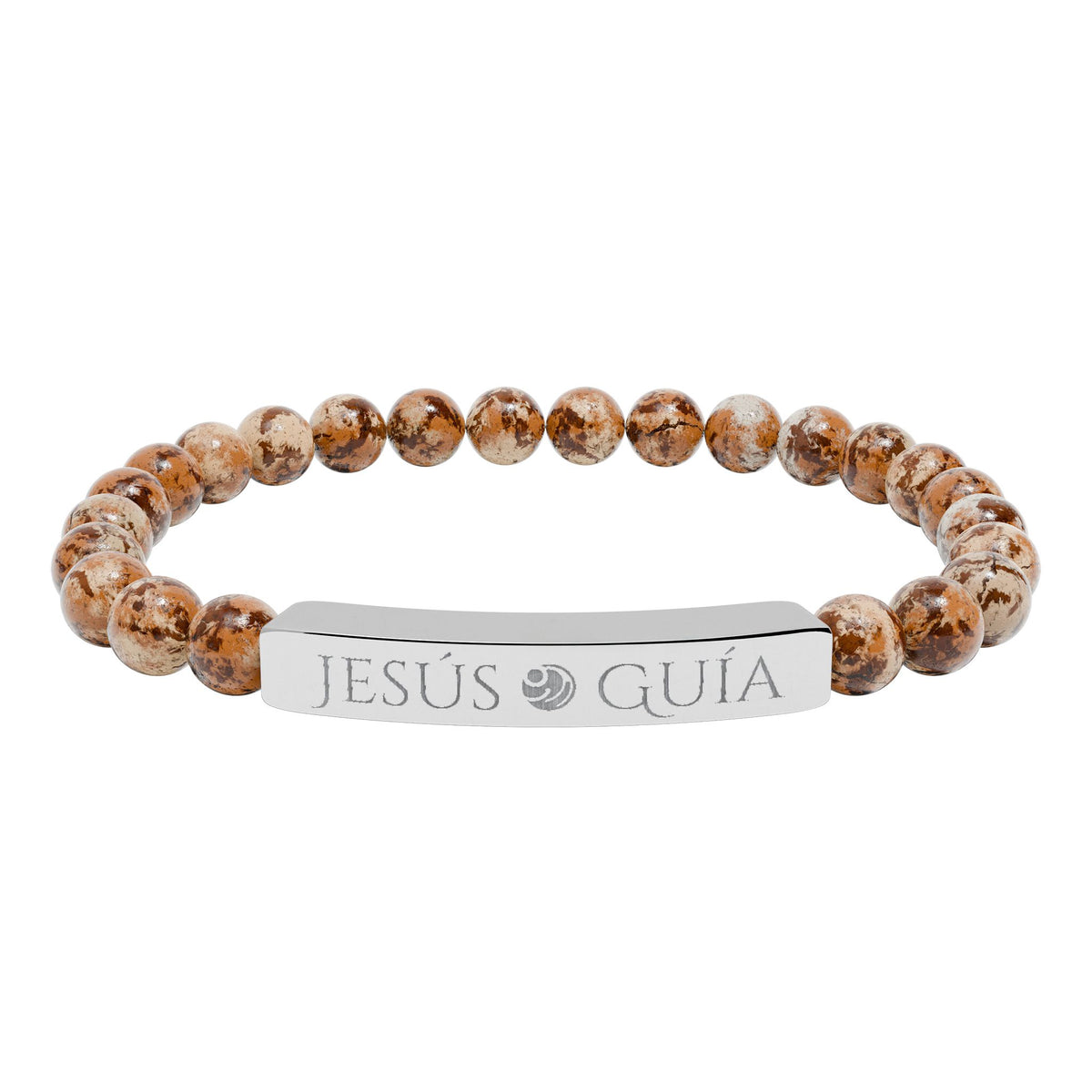 Pulsera de barra de piedra natural grabada - "Jesús guía"