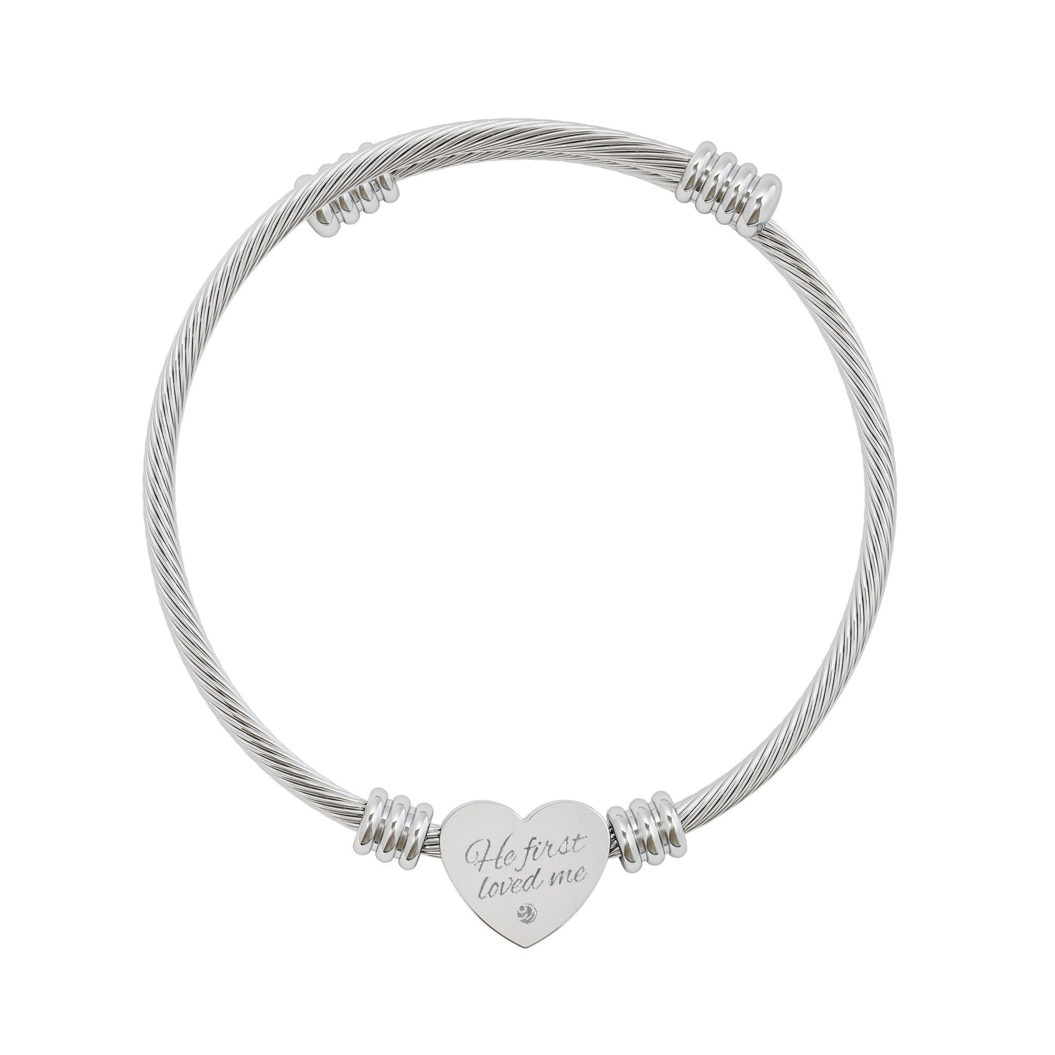 Engravable Heart Cuff Bracelet — "He first loved me"