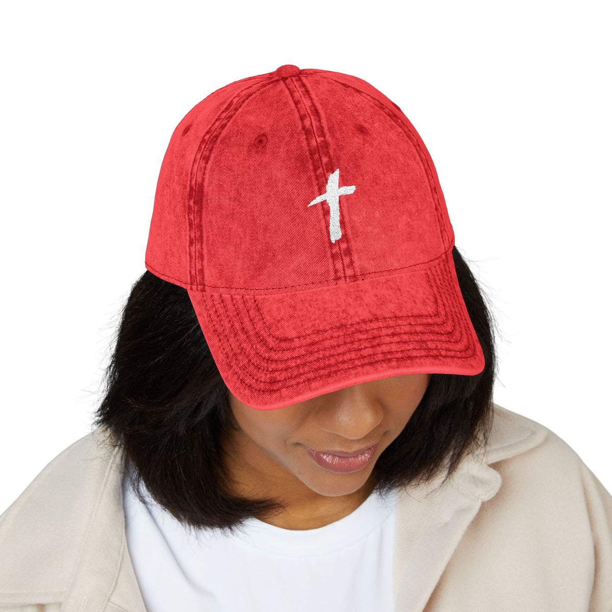 Embroidered Cross Vintage Cap