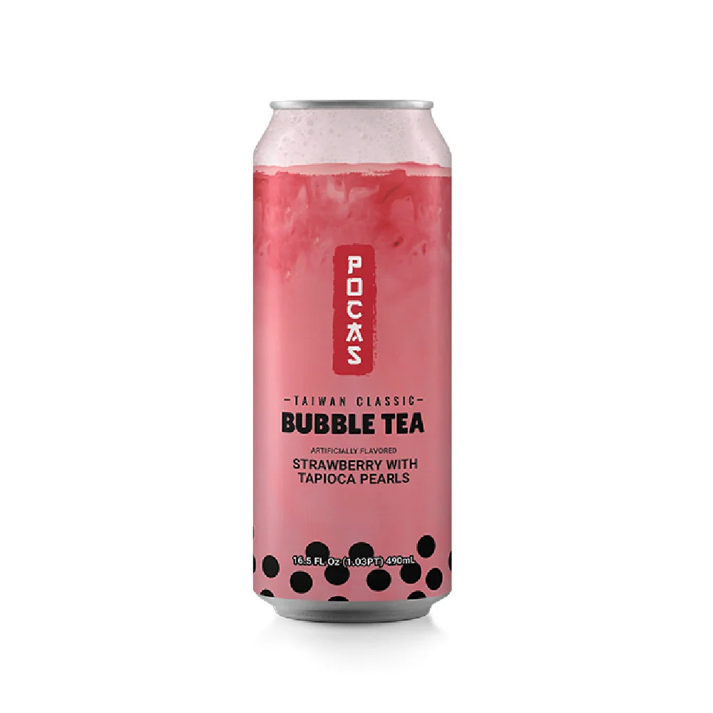 Pocas Bubble Tea Strawberry with Tapioca Pearls 16.5 oz box of 24 units