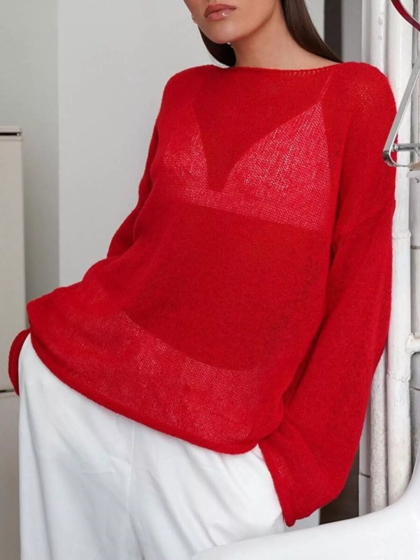 Boat Neck Dropped Shoulder Sweater