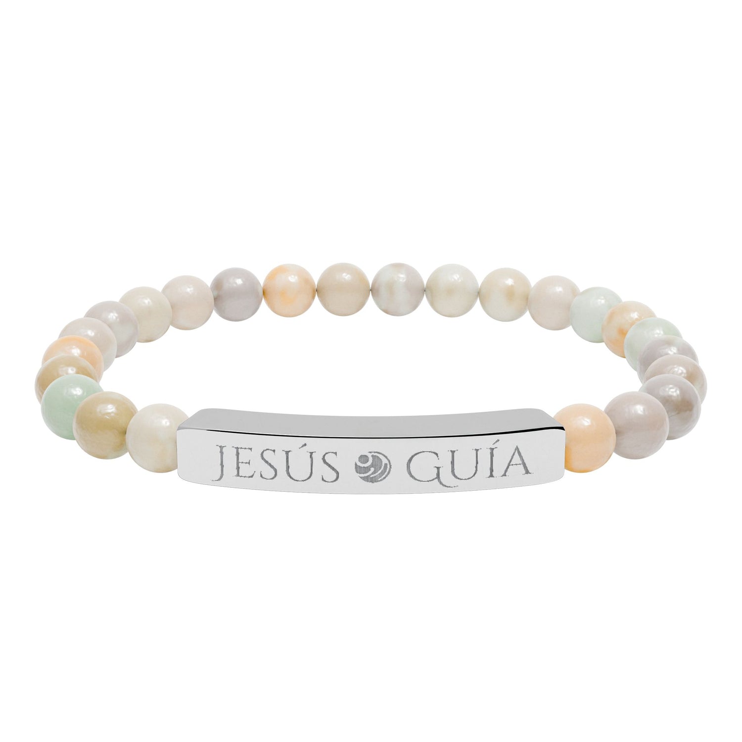 Engraved Natural Stone Bar Bracelet - "Jesús guía"