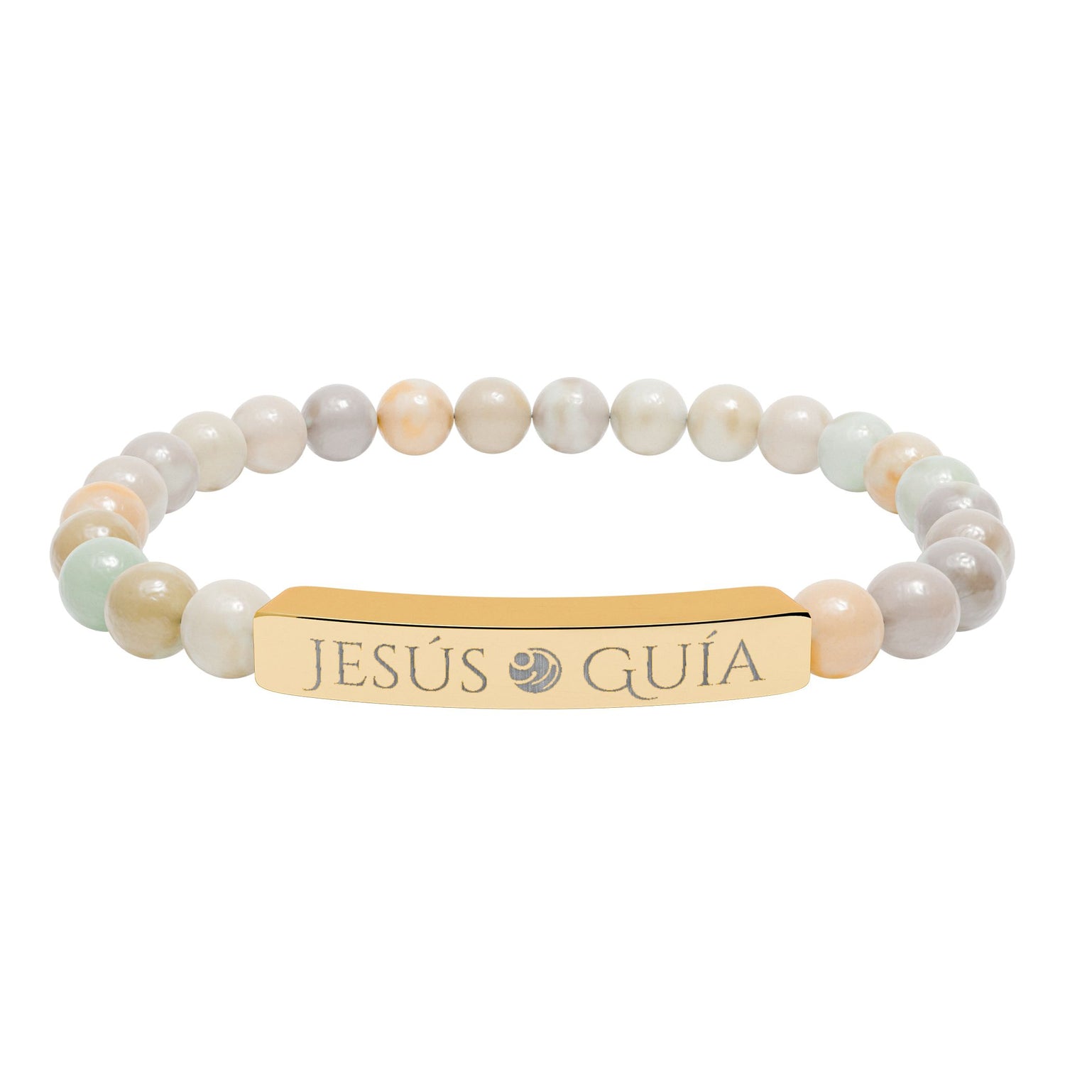 Engraved Natural Stone Bar Bracelet - "Jesús guía"