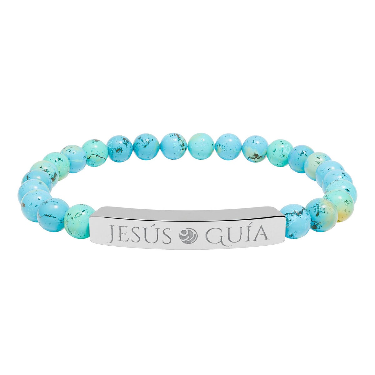 Pulsera de barra de piedra natural grabada - "Jesús guía"