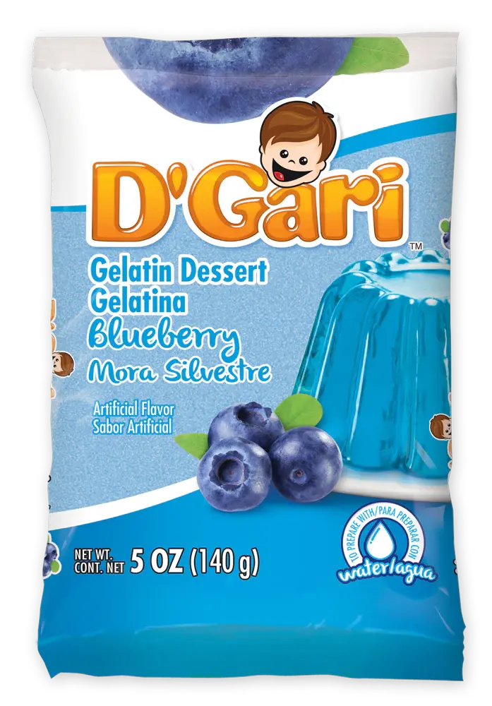 D'Gari Gelatin Blueberry Water 4.2 oz box of 24 units