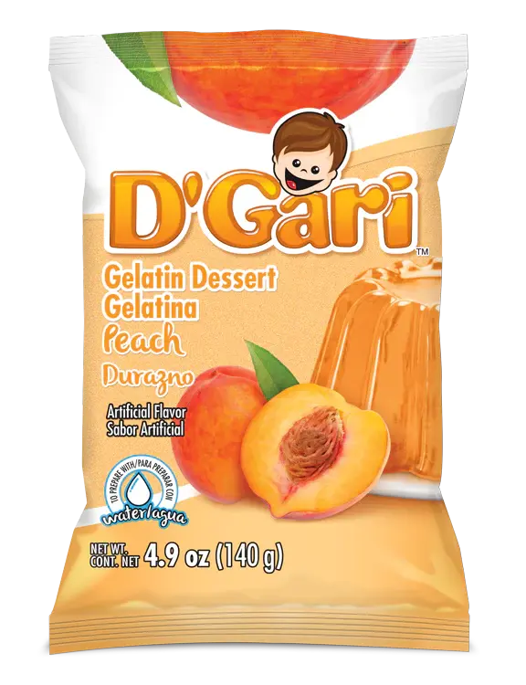 D'Gari Gelatin Peach Water 4.2 oz box of 24 units