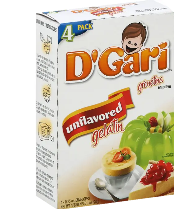 D'Gari Gelatin Unflavored (Grenetina) 4 pk box of 24 units