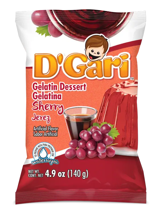 D'Gari Gelatin Sherry (Jerez) 4.2 oz box of 24 units