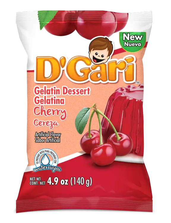 D'Gari Gelatin Cherry (Cereza) 4.2 oz box of  box of 24 units
