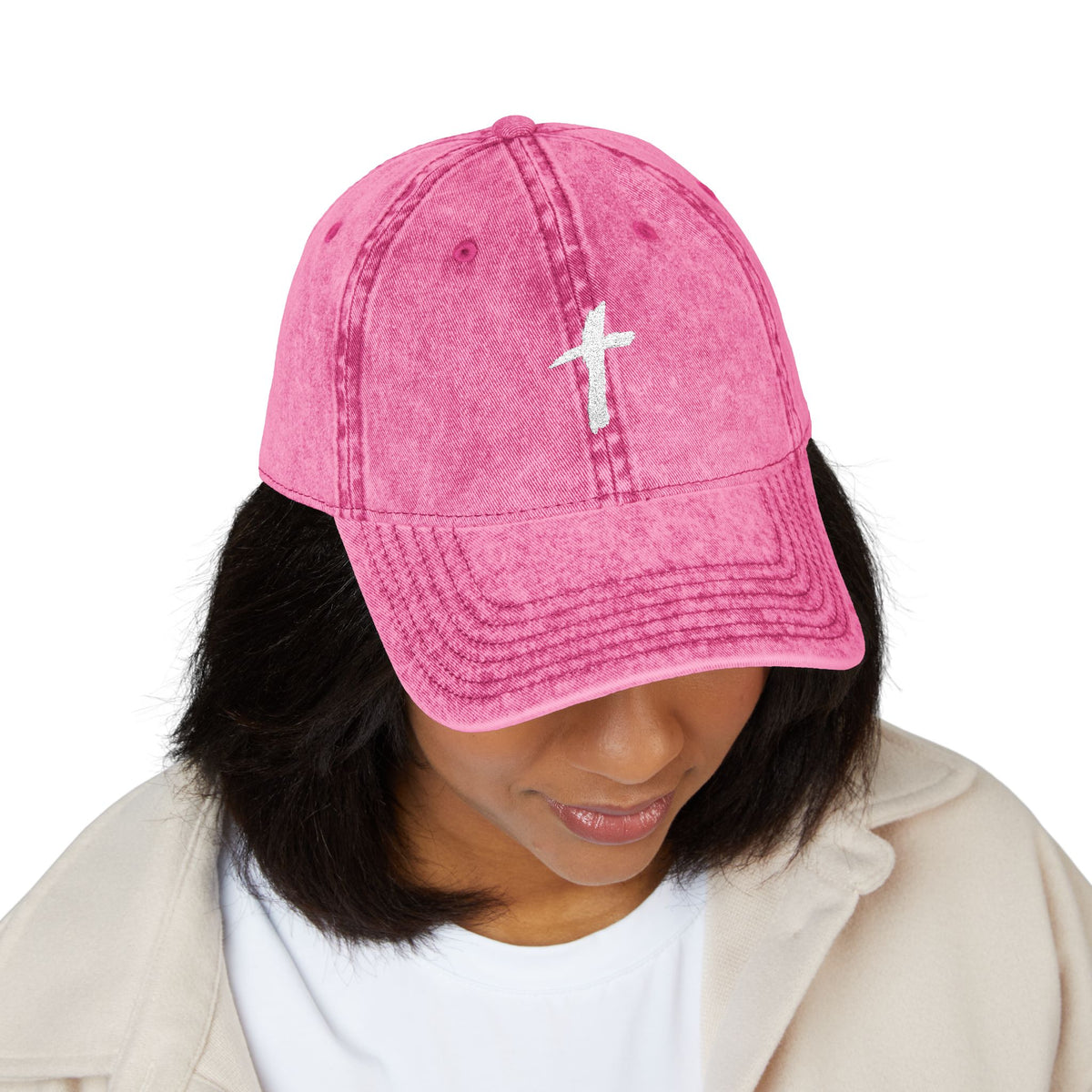 Embroidered Cross Vintage Cap