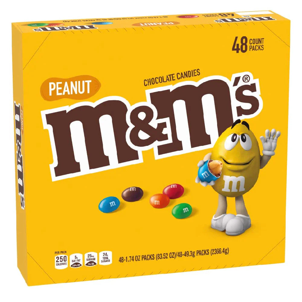 M&M Peanut Chocolate Pieces Caja de 48 unidades de 1.74 oz