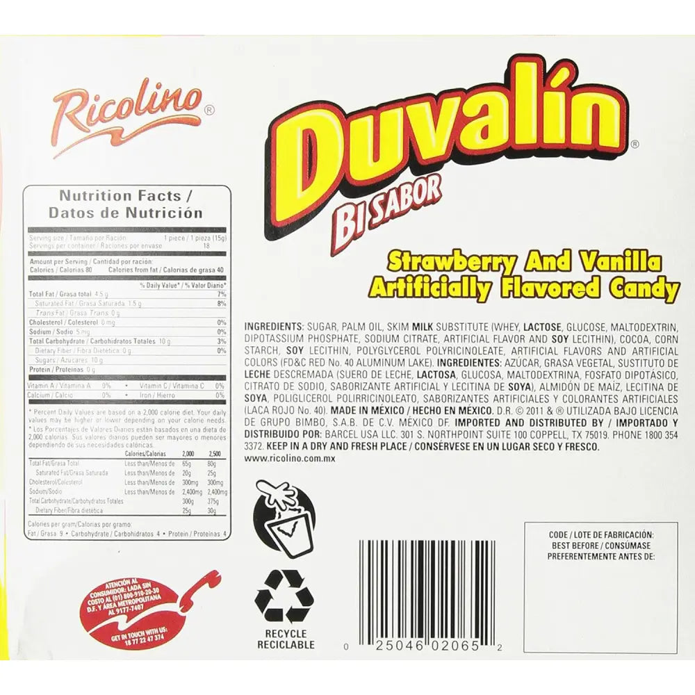 Duvalin Strawberry-Vanilla 18 packs per  box of 24 units
