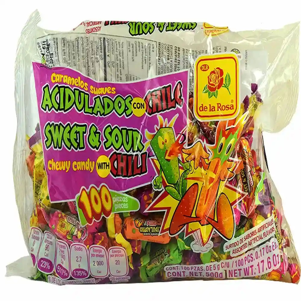 De La Rosa Sweet & Sour Chewy Candy 100 ct box of 8 units