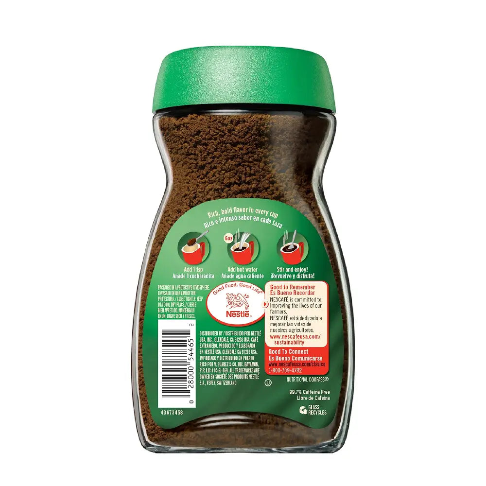 Café instantáneo descafeinado Nescafé Clásico, caja de 6 unidades, 3.5 oz