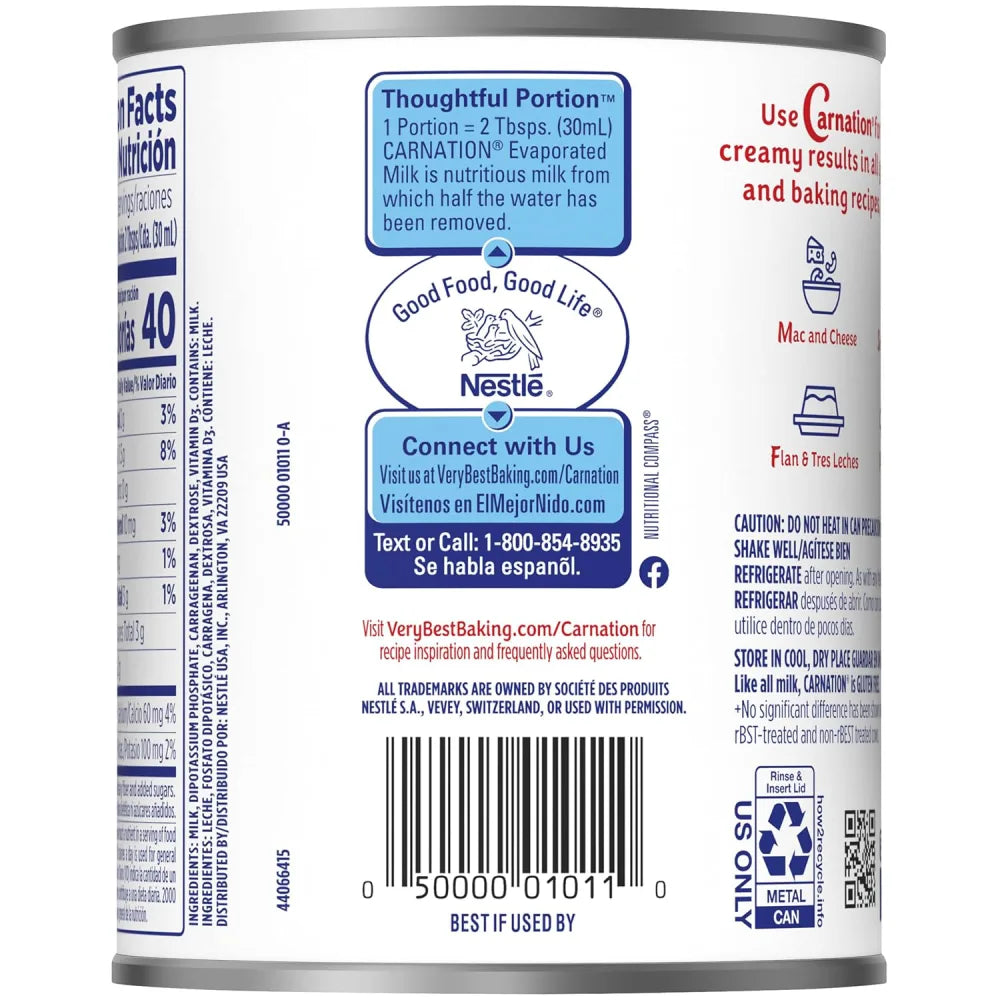 Leche evaporada Nestlé Carnation, caja de 12 oz con 24 unidades
