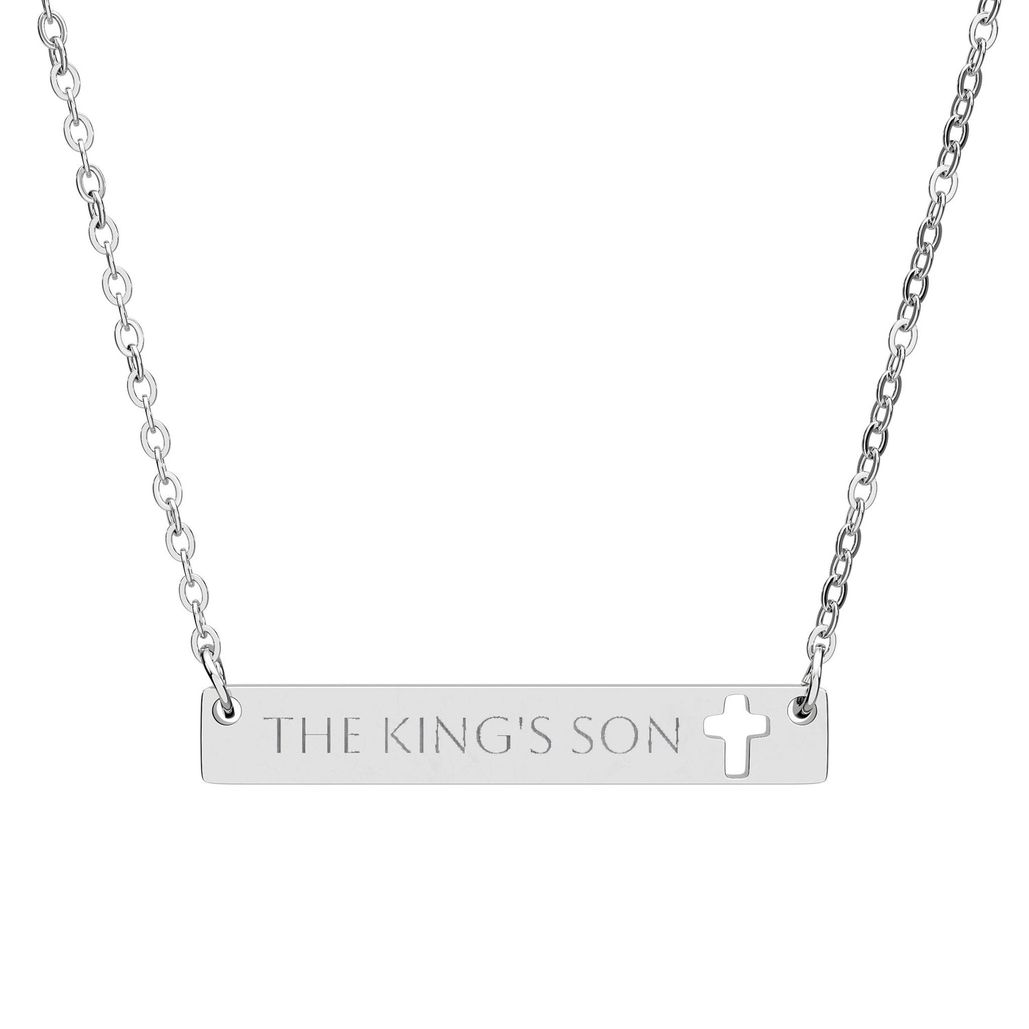 Engravable Cutout Cross Bar Necklace - "THE KING'S SON"