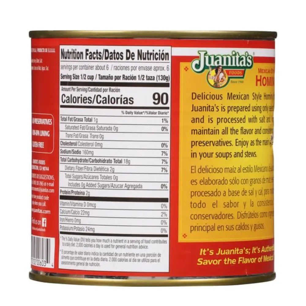 Juanita's Mexican Style Hominy 25 oz box of 12 units