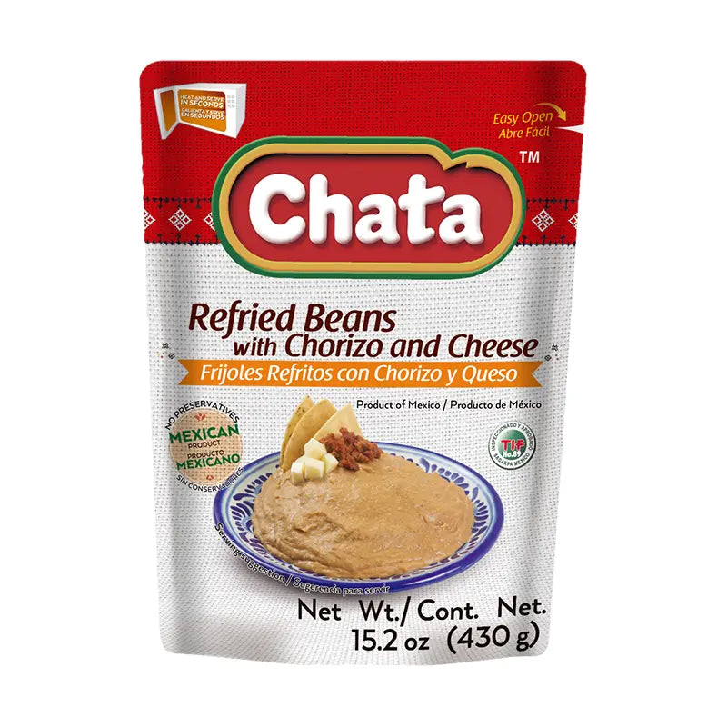 Chata Refried Pinto Beans with Chorizo & Cheese (bag) 15.2 oz box of 12 units