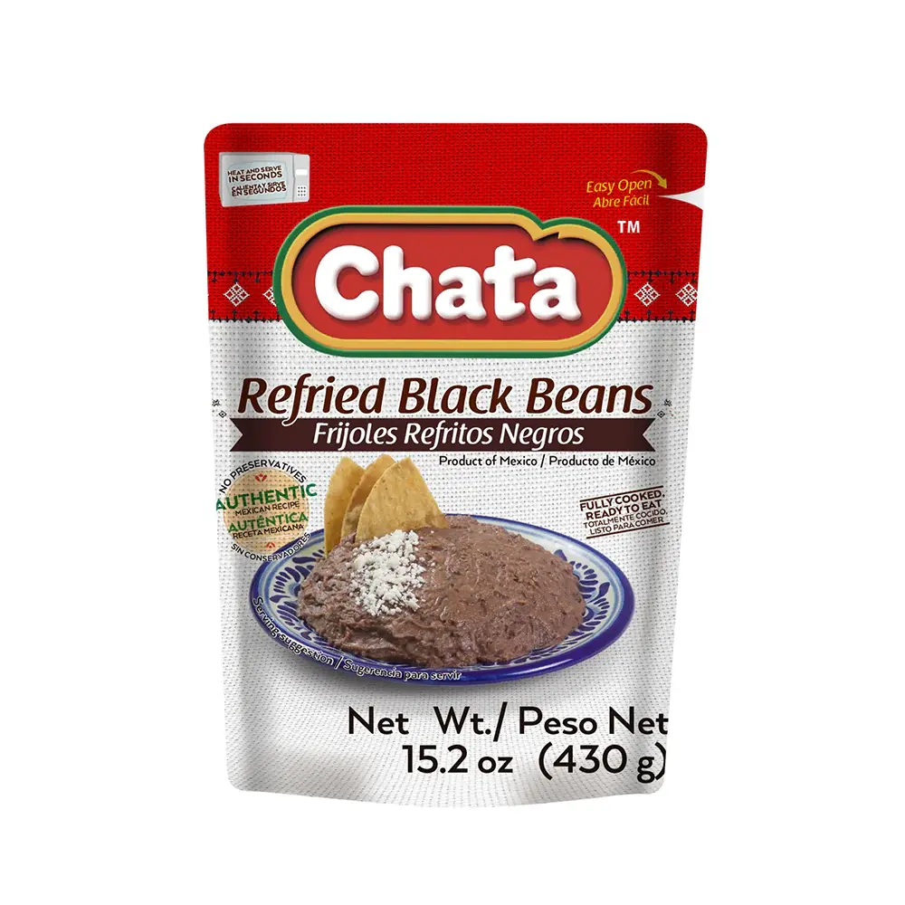 Chata Refried Black Beans 15.2 oz box of 12 units