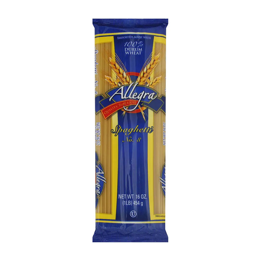 Pasta Espagueti Allegra #8 Caja de 16 oz con 20 unidades