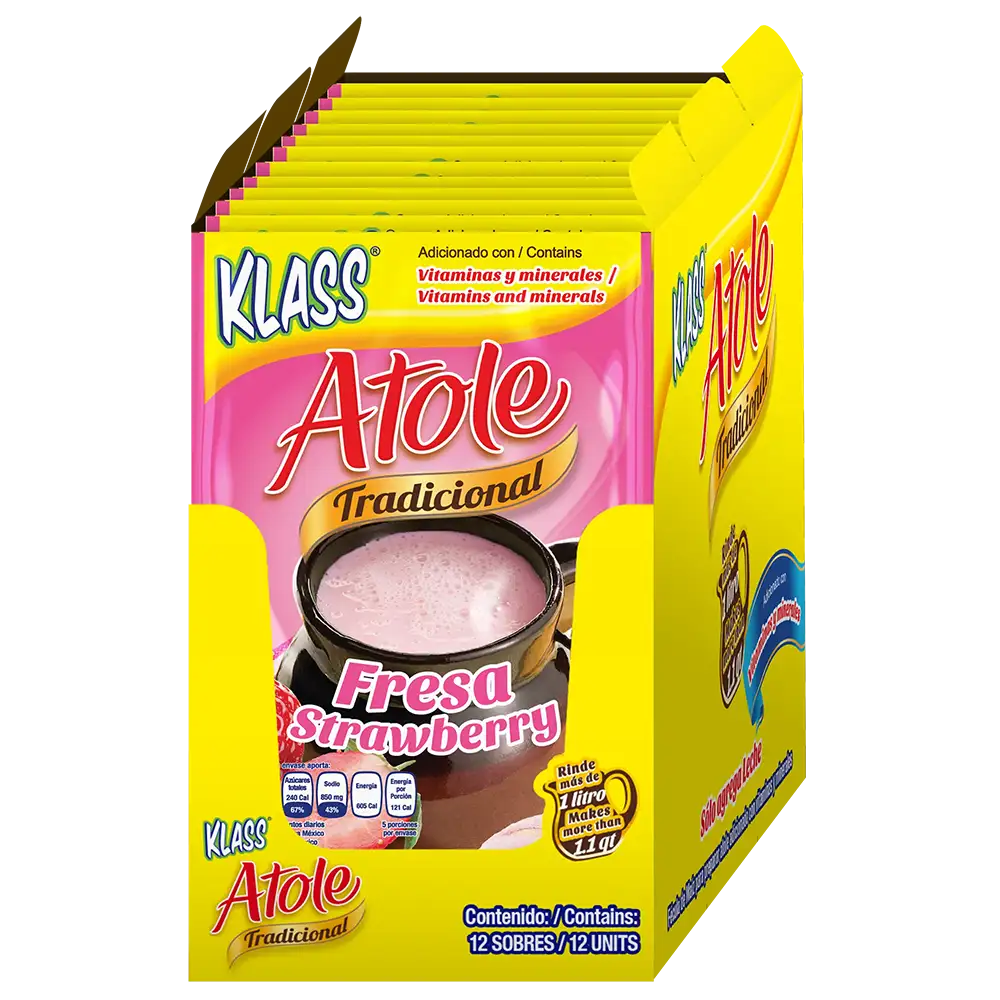 Klass Atole Strawberry / Fresa (4x12ct) 1.52 oz box of 48 units