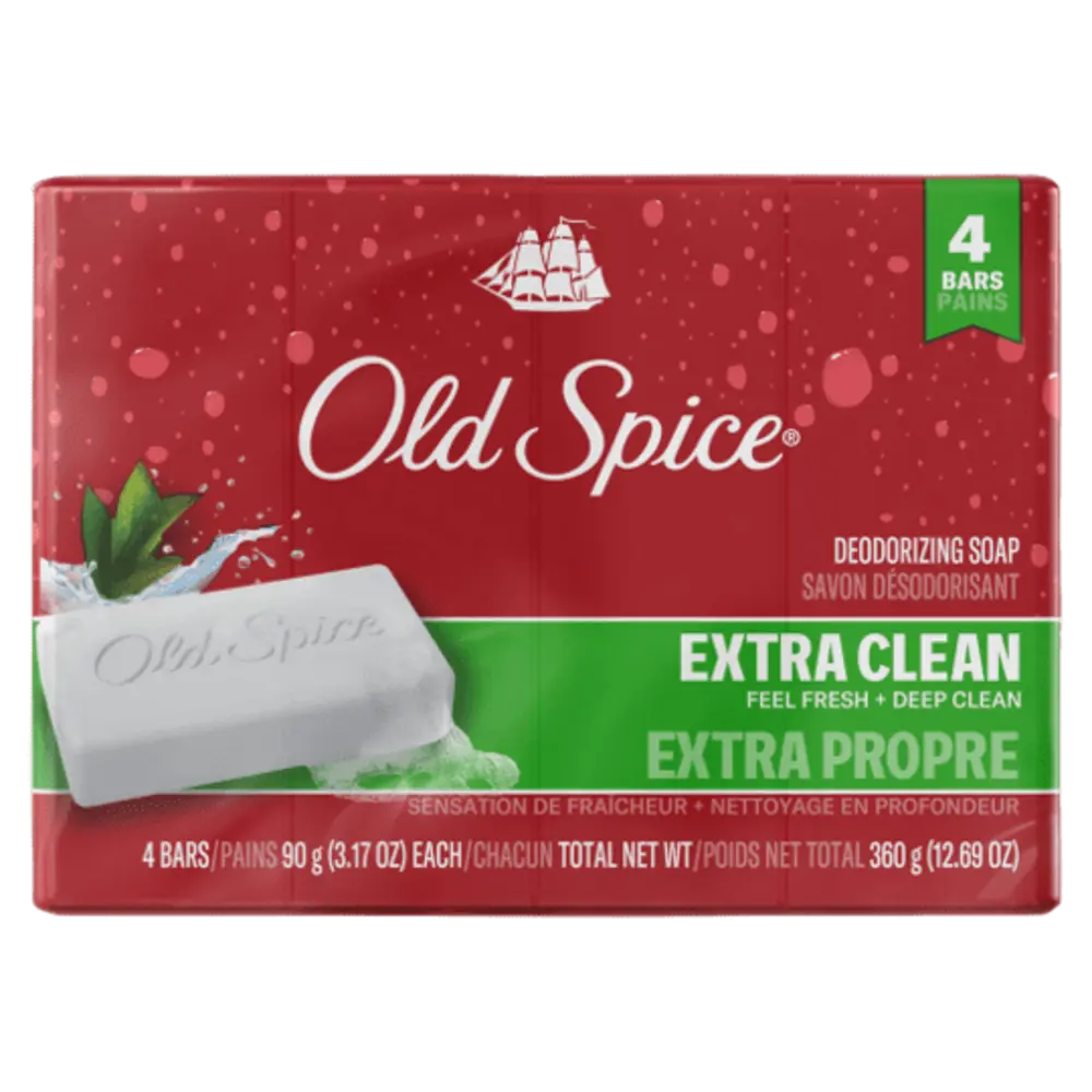 Jabón desodorante en barra Old Spice para hombre, 4 barras de 90 g, caja de 12 unidades