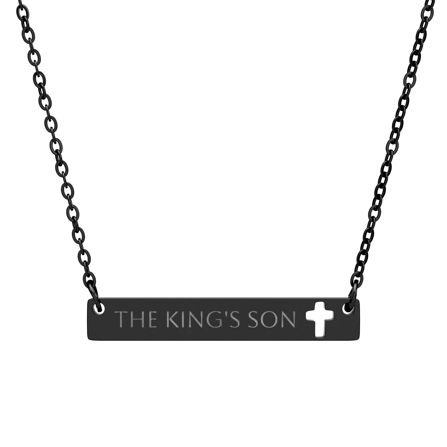 Engravable Cutout Cross Bar Necklace - "THE KING'S SON"