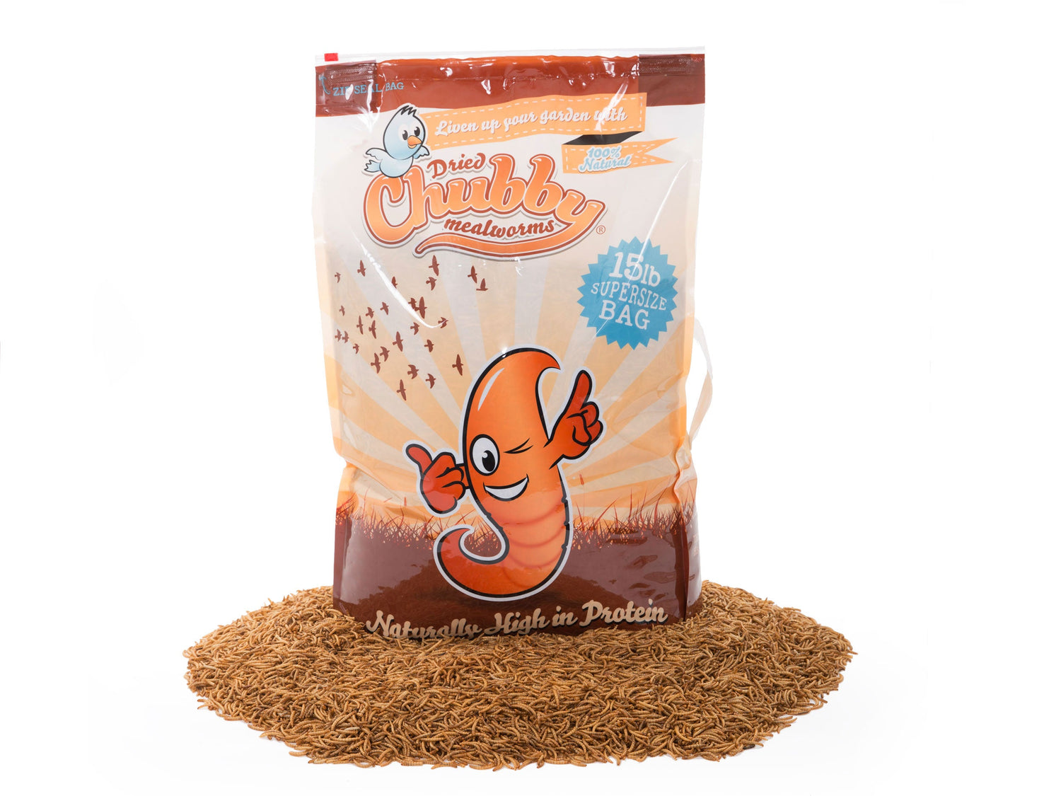 Gusanos de harina secos Chubby de 6,8 kg (Bolsa a granel con asa)
