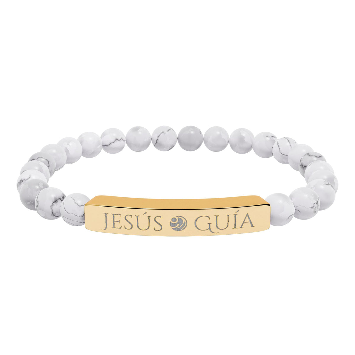 Pulsera de barra de piedra natural grabada - "Jesús guía"
