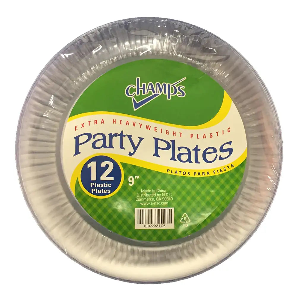 Champs Poly  Styrene Plates 9" Clear 12 ct box of 12 units
