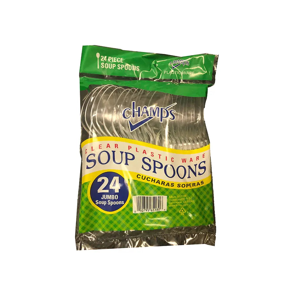 Champs Plastic Jumbo Soup Spoon Clear 24 ct lrg box of 40 units