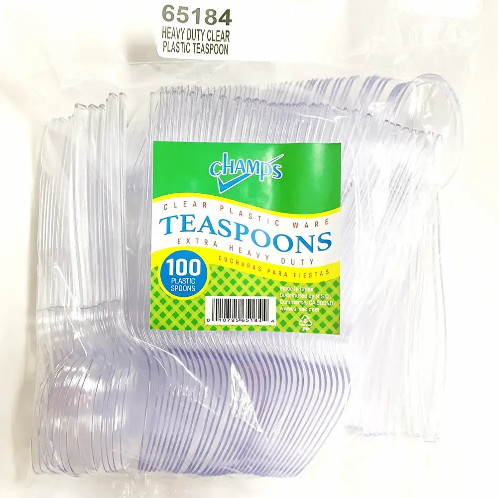 Champs Plastic Clear Tea Spoon Heavy Duty 100 ct lrg box of 10 units
