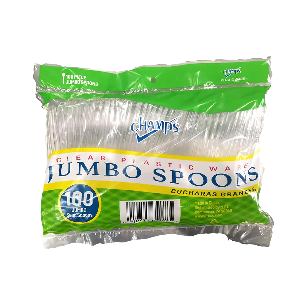 Champs Plastic Clear Jumbo Spoon Heavy Duty 100 ct jumbo box of 10 units