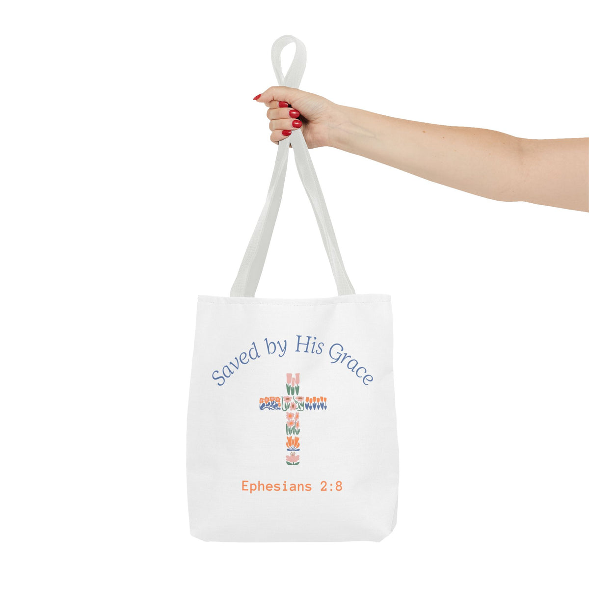 Bolsa tote cristiana — "Salva por Su gracia"
